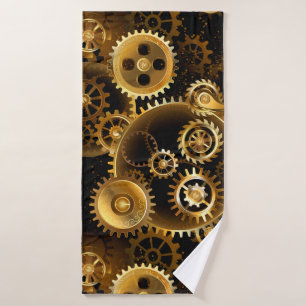 Seamless Steampunk Brass Gears Bath Towel