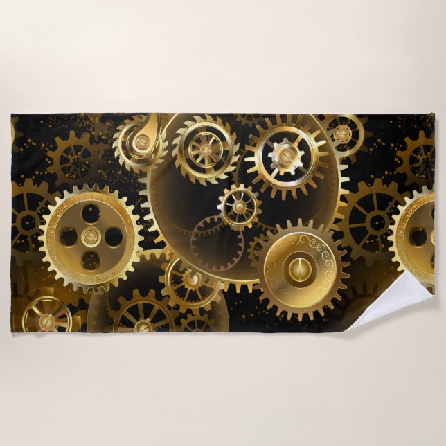Seamless Steampunk Brass Gears Beach Towel (Front)