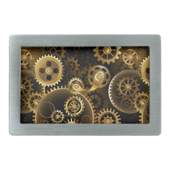 Seamless Steampunk Brass Gears Belt Buckle (Front)