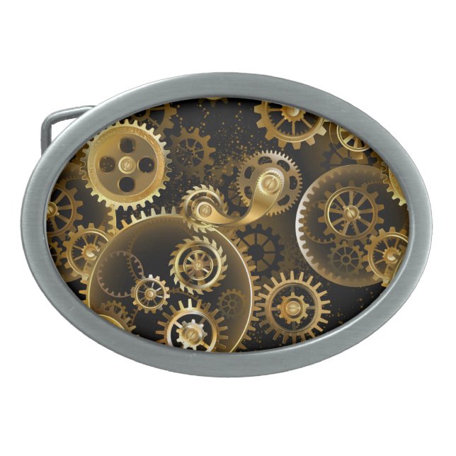 Seamless Steampunk Brass Gears Belt Buckle (Front)