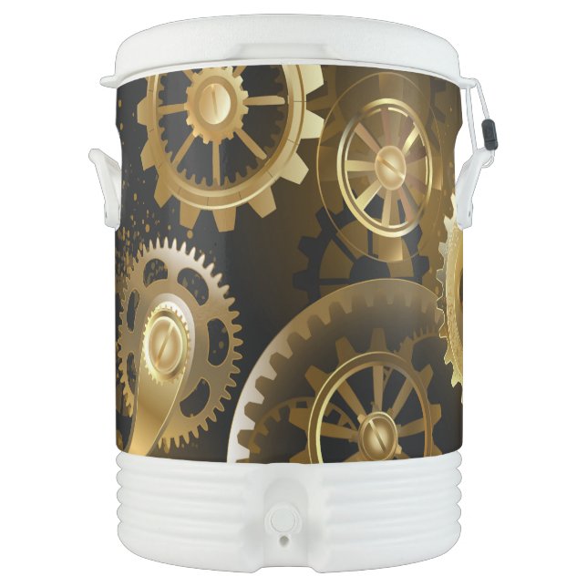 Seamless Steampunk Brass Gears Beverage Cooler (Front)