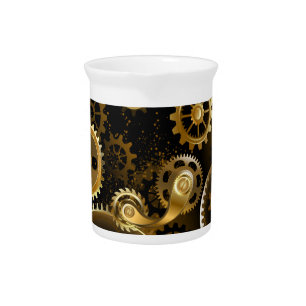 Seamless Steampunk Brass Gears Beverage Pitcher