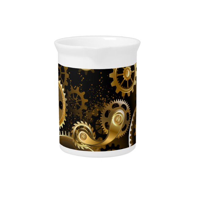 Seamless Steampunk Brass Gears Beverage Pitcher (Front)