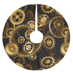 Seamless Steampunk Brass Gears Brushed Polyester Tree Skirt