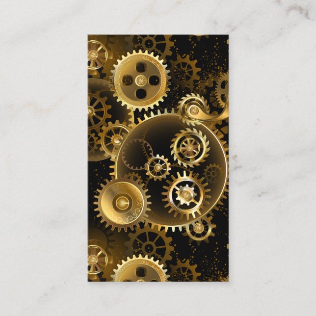 Seamless Steampunk Brass Gears Business Card (Front)