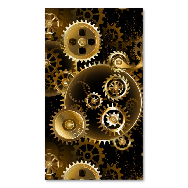 Seamless Steampunk Brass Gears Business Card Magnet (Front Vertical)