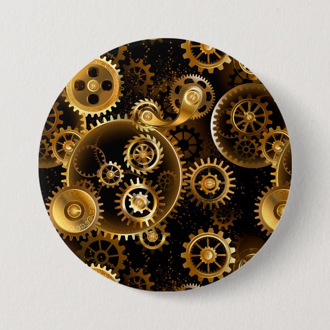 Seamless Steampunk Brass Gears Button (Front)