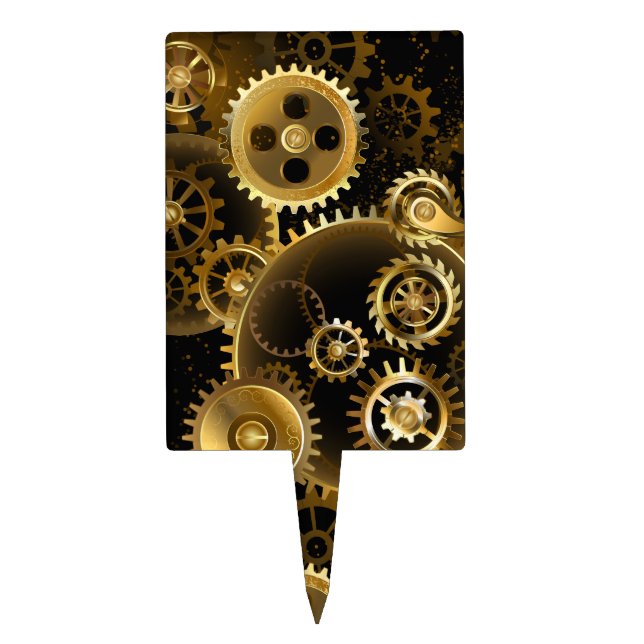 Seamless Steampunk Brass Gears Cake Topper (Front)