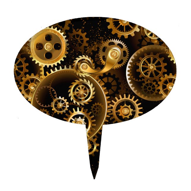 Seamless Steampunk Brass Gears Cake Topper (Front)