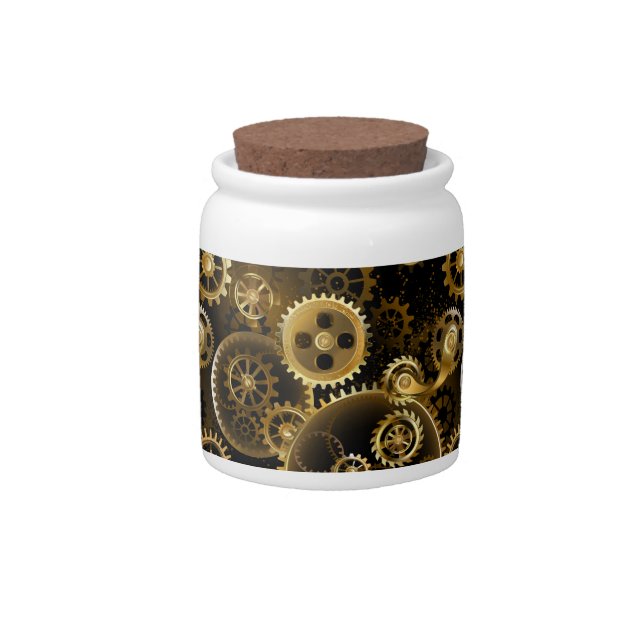 Seamless Steampunk Brass Gears Candy Jar (Front)
