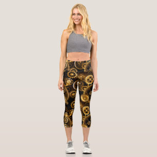 Seamless Steampunk Brass Gears Capri Leggings
