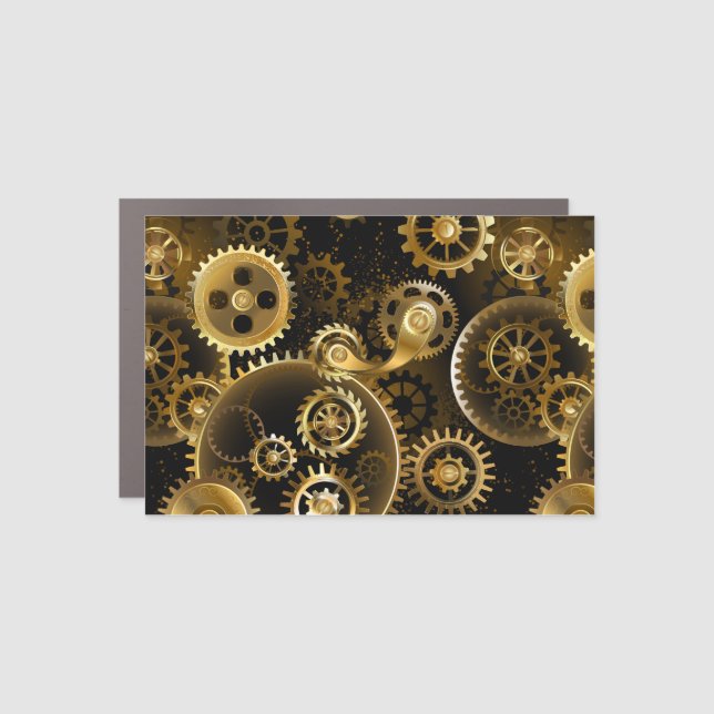 Seamless Steampunk Brass Gears Car Magnet (Front)