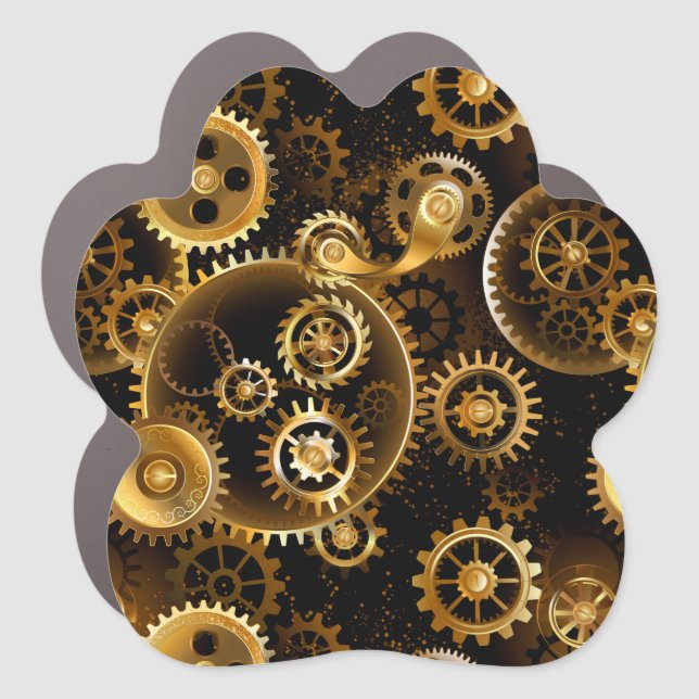 Seamless Steampunk Brass Gears Car Magnet (Front)