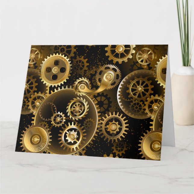 Seamless Steampunk Brass Gears Card (Front)
