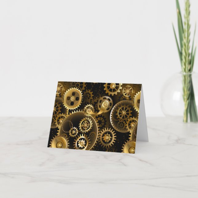 Seamless Steampunk Brass Gears Card (Front)