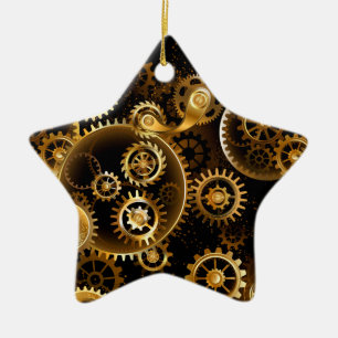 Seamless Steampunk Brass Gears Ceramic Ornament