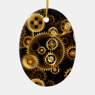 Seamless Steampunk Brass Gears Ceramic Ornament