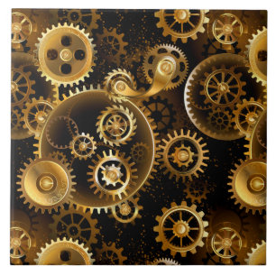 Seamless Steampunk Brass Gears Ceramic Tile