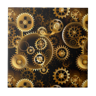 Seamless Steampunk Brass Gears Ceramic Tile