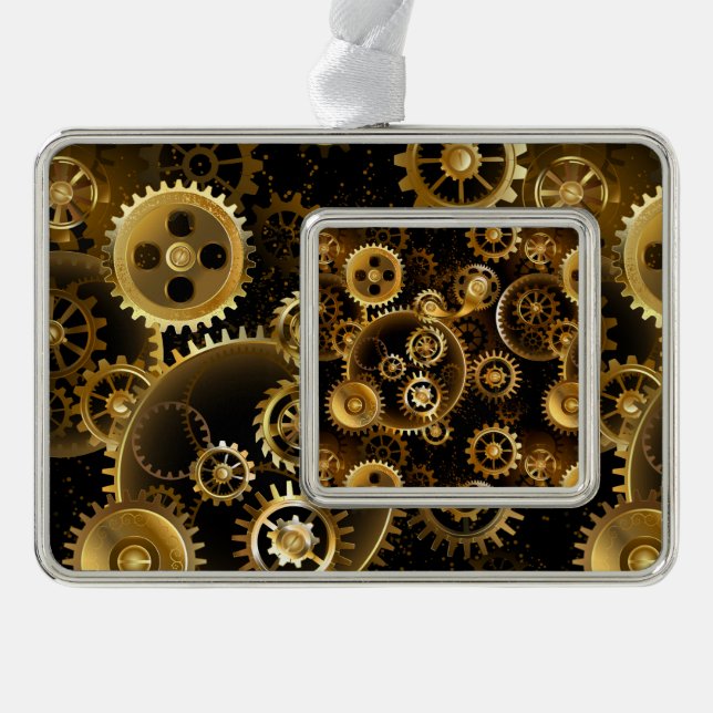 Seamless Steampunk Brass Gears Christmas Ornament (Front)