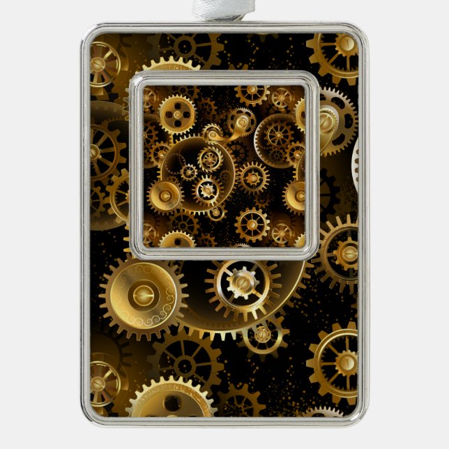 Seamless Steampunk Brass Gears Christmas Ornament (Front)