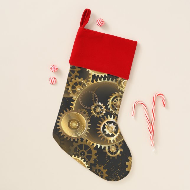 Seamless Steampunk Brass Gears Christmas Stocking (Front)