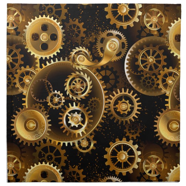 Seamless Steampunk Brass Gears Cloth Napkin (Front)