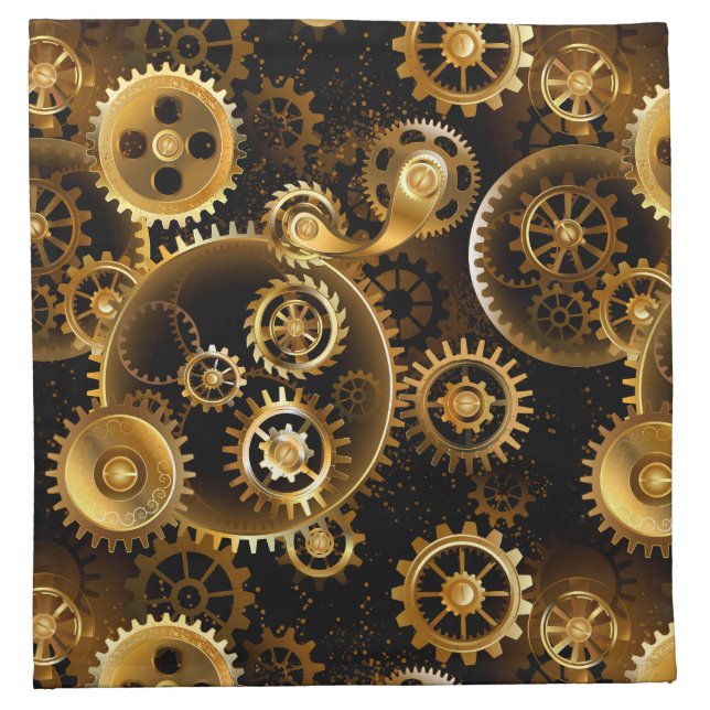 Seamless Steampunk Brass Gears Cloth Napkin (Front)