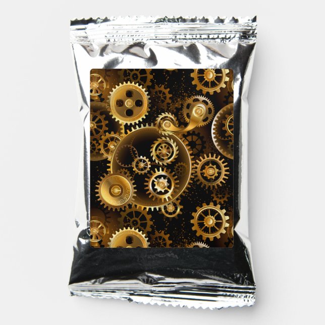 Seamless Steampunk Brass Gears Coffee Drink Mix (Front)