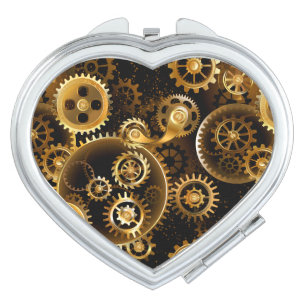 Seamless Steampunk Brass Gears Compact Mirror