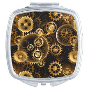 Seamless Steampunk Brass Gears Compact Mirror