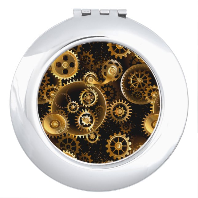 Seamless Steampunk Brass Gears Compact Mirror (Front)