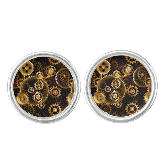 Seamless Steampunk Brass Gears Cufflinks (Front)