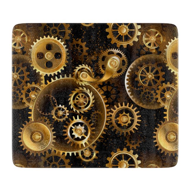 Seamless Steampunk Brass Gears Cutting Board (Front)