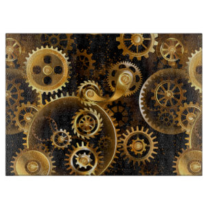Seamless Steampunk Brass Gears Cutting Board