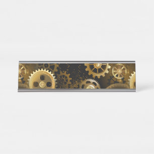 Seamless Steampunk Brass Gears Desk Name Plate
