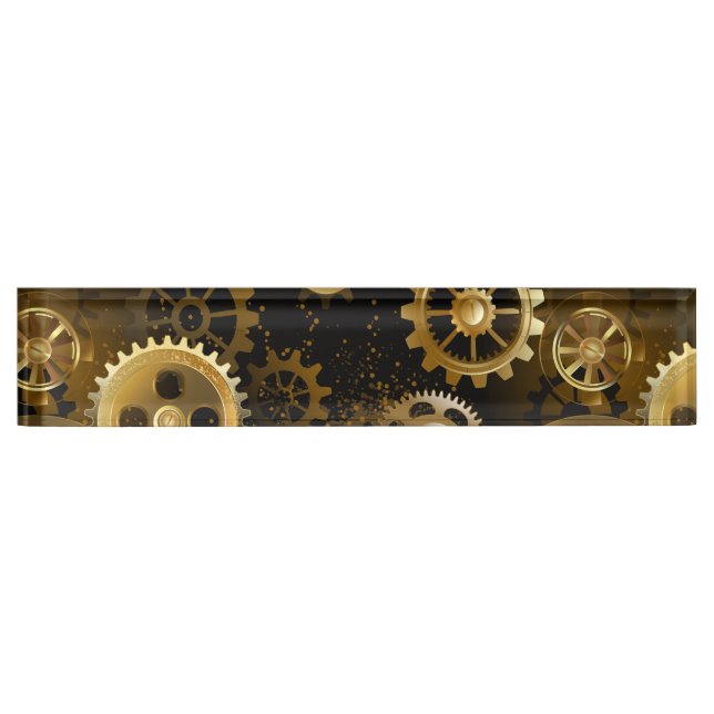 Seamless Steampunk Brass Gears Desk Name Plate (Front)