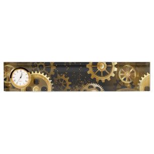 Seamless Steampunk Brass Gears Desk Name Plate