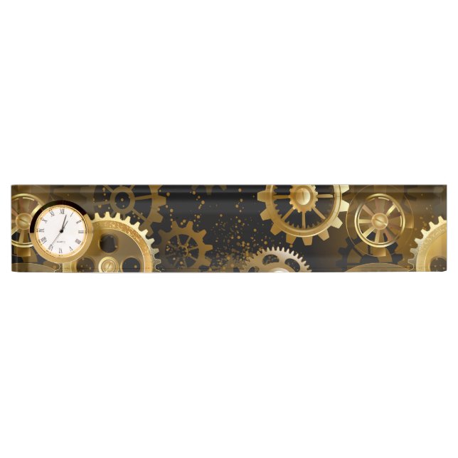 Seamless Steampunk Brass Gears Desk Name Plate (Front)