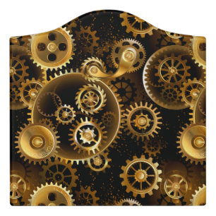 Seamless Steampunk Brass Gears Door Sign