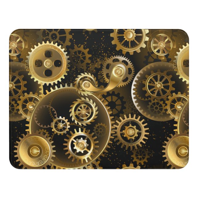 Seamless Steampunk Brass Gears Door Sign (Contemporary Front)