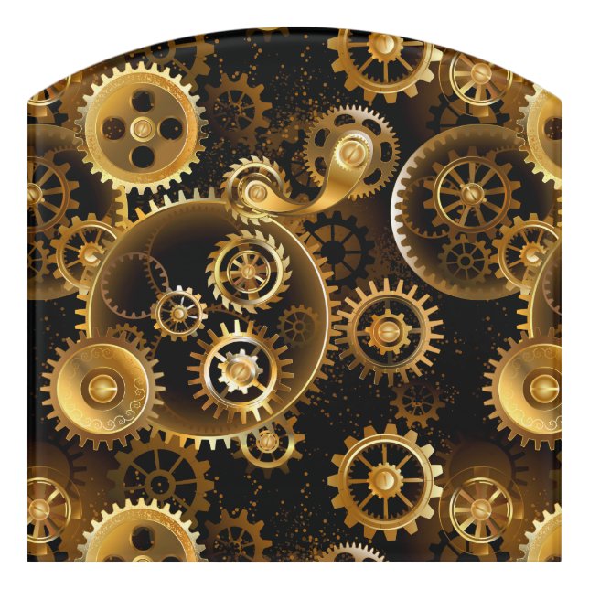 Seamless Steampunk Brass Gears Door Sign (Contour Front)