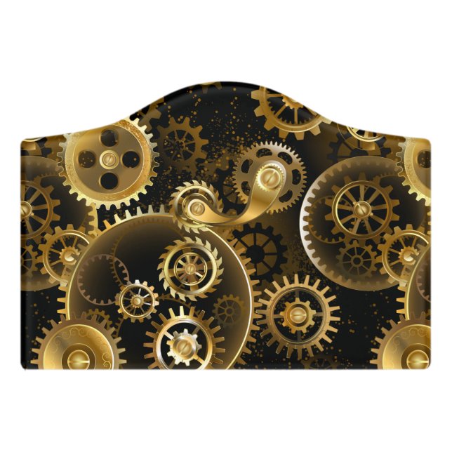 Seamless Steampunk Brass Gears Door Sign (Small Crest Front)