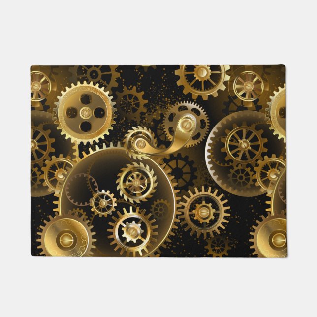 Seamless Steampunk Brass Gears Doormat (Front)