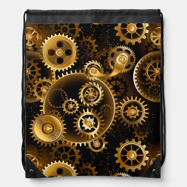 Seamless Steampunk Brass Gears Drawstring Bag (Front)