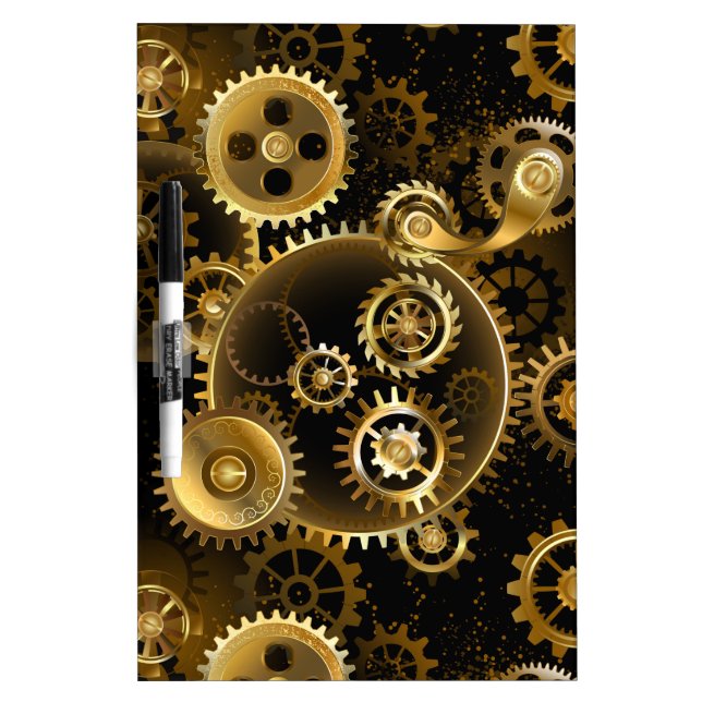 Seamless Steampunk Brass Gears Dry Erase Board (Front)