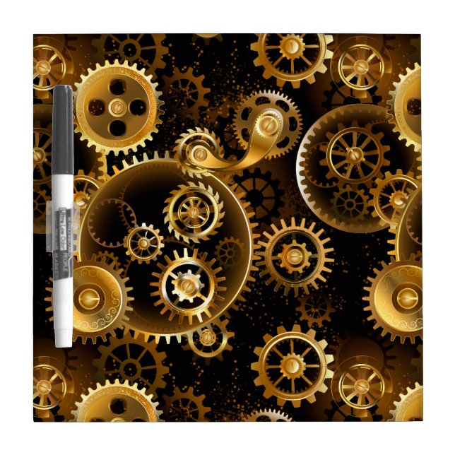 Seamless Steampunk Brass Gears Dry Erase Board (Front)
