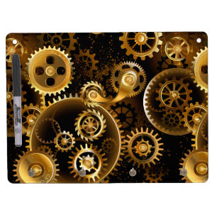 Seamless Steampunk Brass Gears Dry Erase Board With Keychain Holder