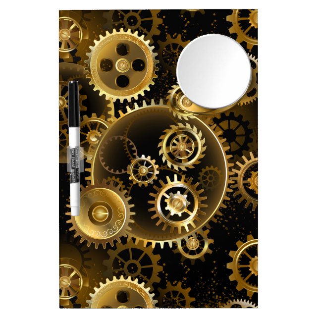 Seamless Steampunk Brass Gears Dry Erase Board With Mirror (Front)