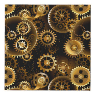 Seamless Steampunk Brass Gears Faux Canvas Print
